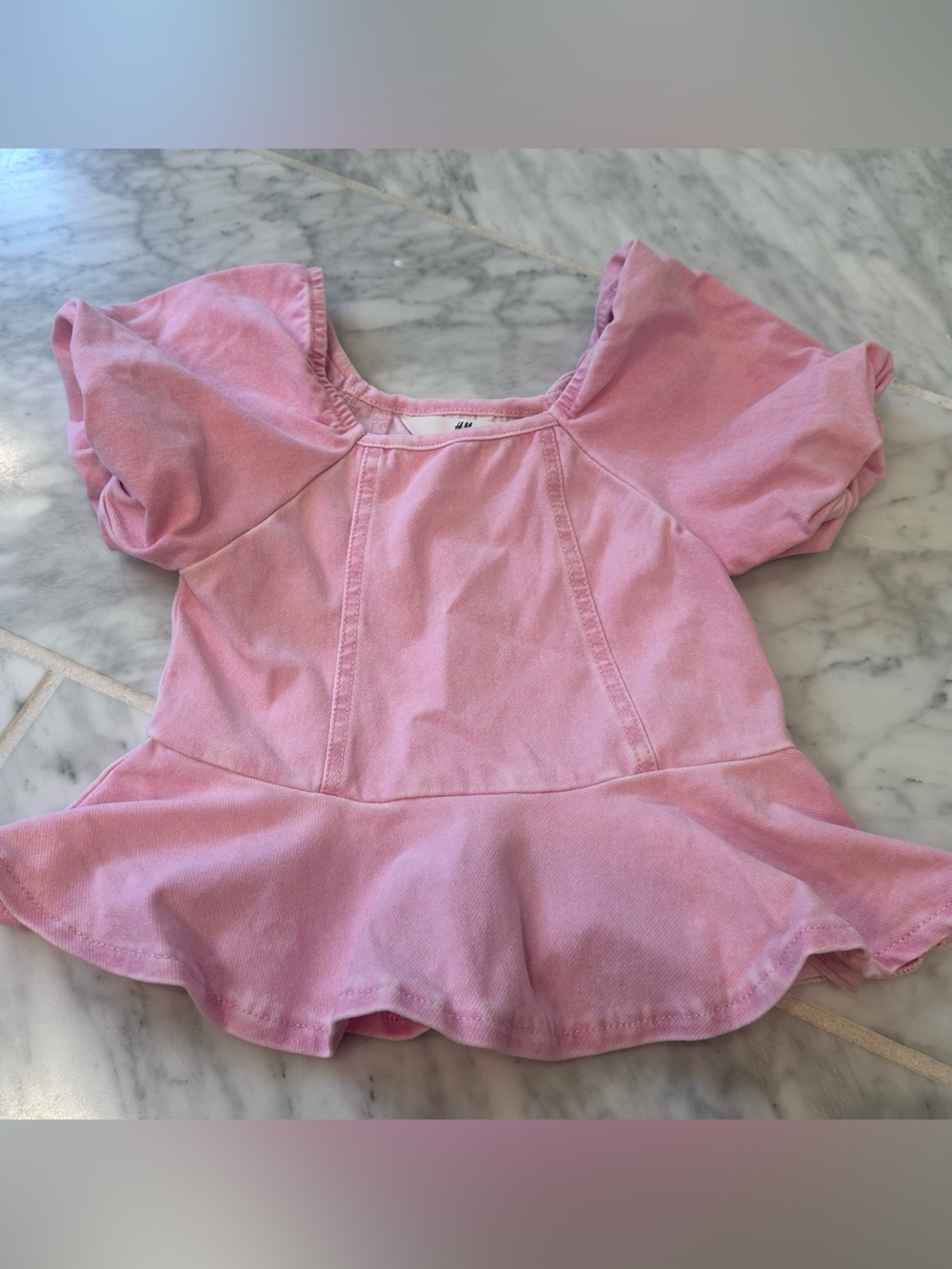 H&M Pink Puff-Sleeve Peplum Top